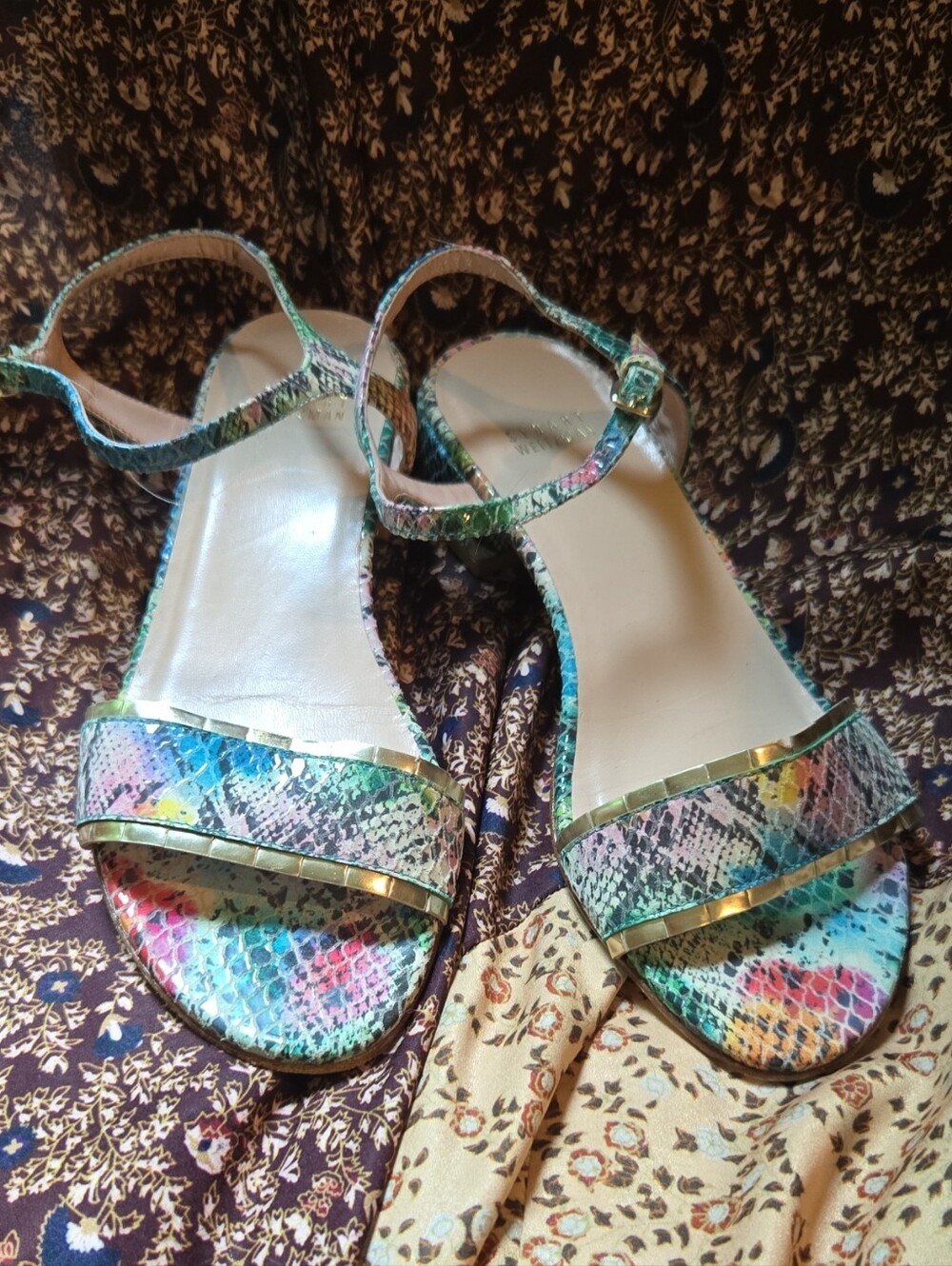 Stuart Weitzman Snake-Print Ankle-Strap Sandals